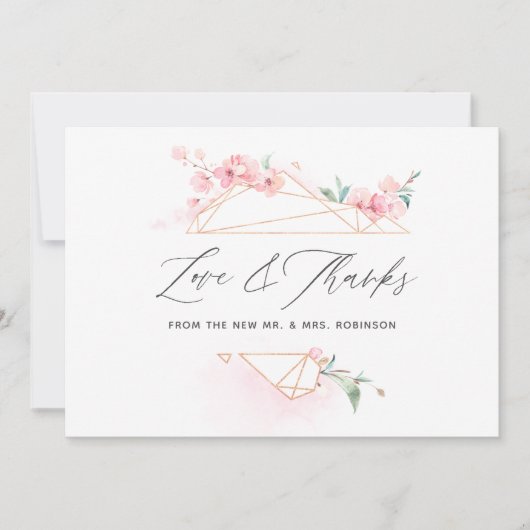 ピンクさくらんぼブロッサム春の結婚式写真 サンキューカード (正面)