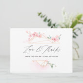 ピンクさくらんぼブロッサム春の結婚式写真 サンキューカード (スタンド正面)