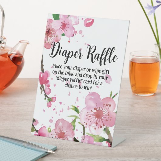 ピンクさくらんぼブロッサム春フローラおむつラッフル 台座サイン (インサイチュ)