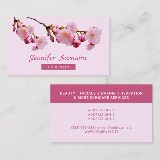 ピンクさくらんぼブロッサム桜エステティシャンスキンケア 名刺 (正面/裏面)