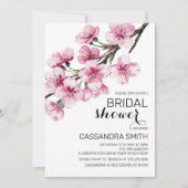ピンクさくらんぼブロッサム桜グリーンブライダルシャワー 招待状 (正面)