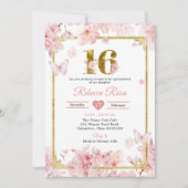 ピンクさくらんぼブロッサム桜金ゴールドキンセアニラ 招待状 (正面)