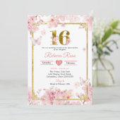 ピンクさくらんぼブロッサム桜金ゴールドキンセアニラ 招待状 (スタンド正面)