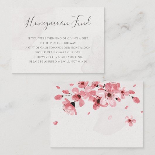 ピンクさくらんぼブロッサム結婚フローラのハネムーン基金 エンクロージャーカード (正面/裏面)