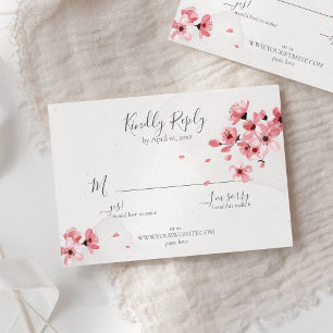 ピンクさくらんぼブロッサム結婚フローラ 出欠カード