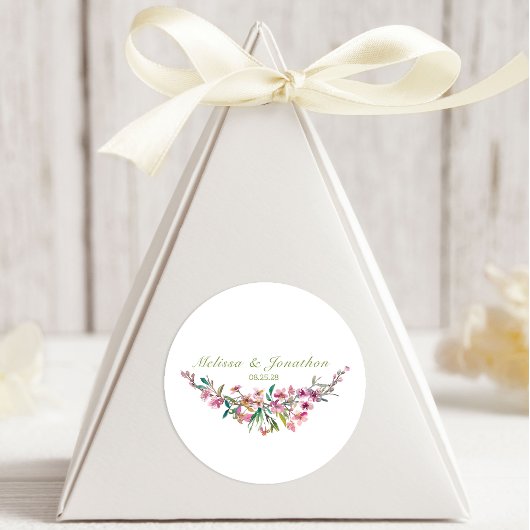 ピンクさくらんぼブロッサム結婚フローラ 楕円形シール