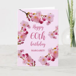 ピンクさくらんぼブロッサム花模様ハッピー60誕生日 カード