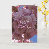 ピンクさくらんぼブロッサム誕生日カード カード (黄色い花)