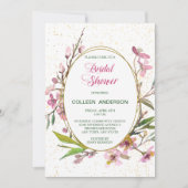 ピンクさくらんぼブロッサム金ゴールドフレームブライダルシャワー 招待状 (正面)