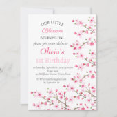 ピンクさくらんぼブロッサム1st第1誕生日フローラ 招待状 (正面)