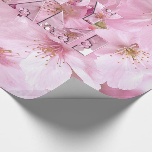 ピンクさくらんぼブロッ日本のサムフェスティバルハッピー花見 ラッピングペーパー (角)