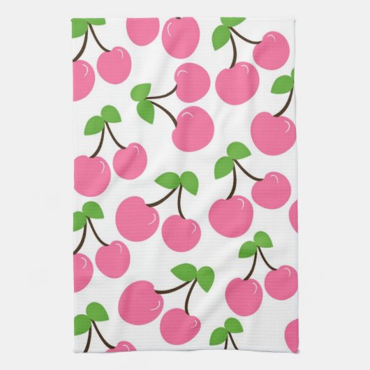 ピンクさくらんぼマイクロファイバーキッチンタオル キッチンタオル (縦)