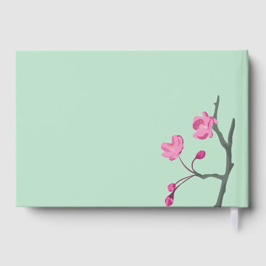 ピンクさくらんぼミントグリーンパーソナライズされた写真 ゲストブック (裏面)