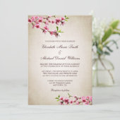 ピンクさくらんぼヴィンテージタン結婚ズ 招待状 (スタンド正面)