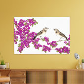 ピンクさくらんぼヴィンテージラブバード キャンバスプリント (インサイチュ (リビング))