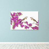 ピンクさくらんぼヴィンテージラブバード キャンバスプリント (インサイチュ (ウッドフロア))