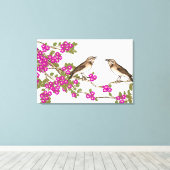 ピンクさくらんぼヴィンテージラブバード キャンバスプリント (インサイチュ (ウッドフロア))