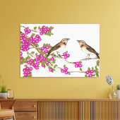 ピンクさくらんぼヴィンテージラブバード キャンバスプリント (インサイチュ (リビング))
