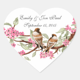 ピンクさくらんぼヴィンテージ鳥結婚式用シール ハートシール