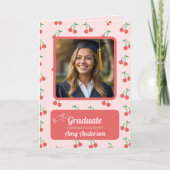 ピンクさくらんぼ写真おもしろいかわいい卒業 カード (正面)