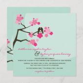 ピンクさくらんぼ桜ラブバード結婚ズ 招待状 (正面/裏面)