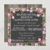 ピンクさくらんぼ素朴バーンウッドチョーク結婚ズ 招待状 (正面/裏面)