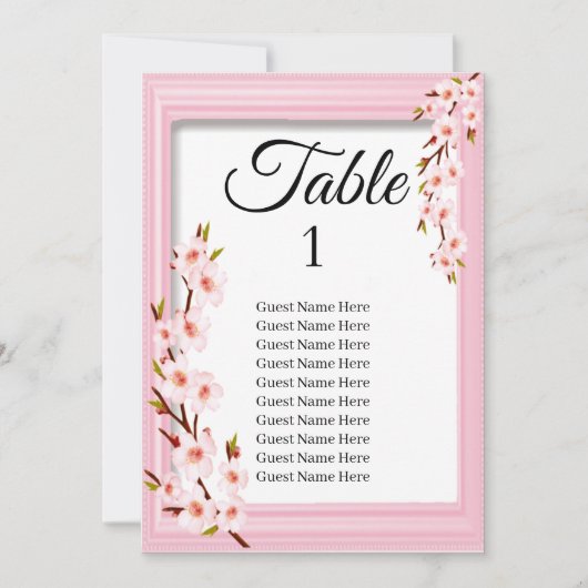 ピンクさくらんぼ結婚のシーティングチャートカード 招待状 (正面)