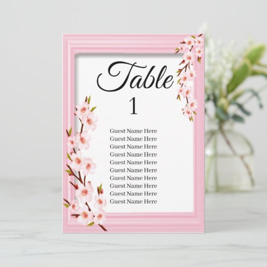 ピンクさくらんぼ結婚のシーティングチャートカード 招待状 (スタンド正面)