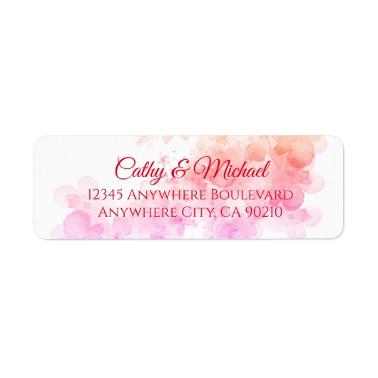ピンクさくらんぼ結婚の差出人住所 ラベル (正面)