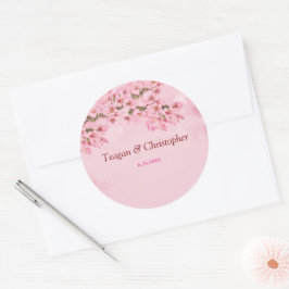 ピンクさくらんぼ結婚の花 ラウンドシール