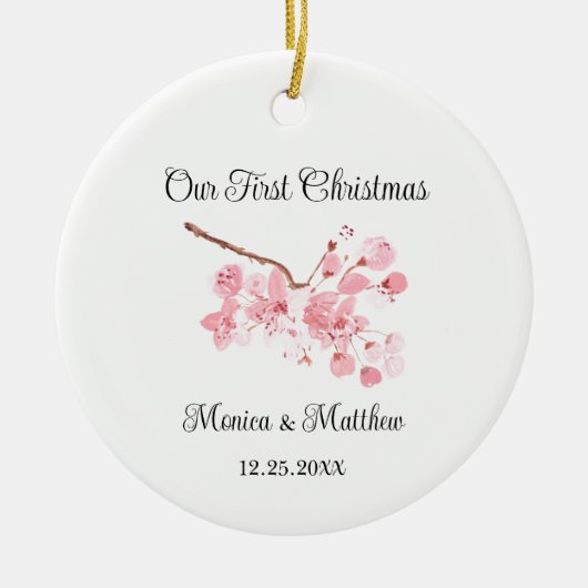 ピンクさくらんぼ結婚の贈り物桜 セラミックオーナメント (正面)