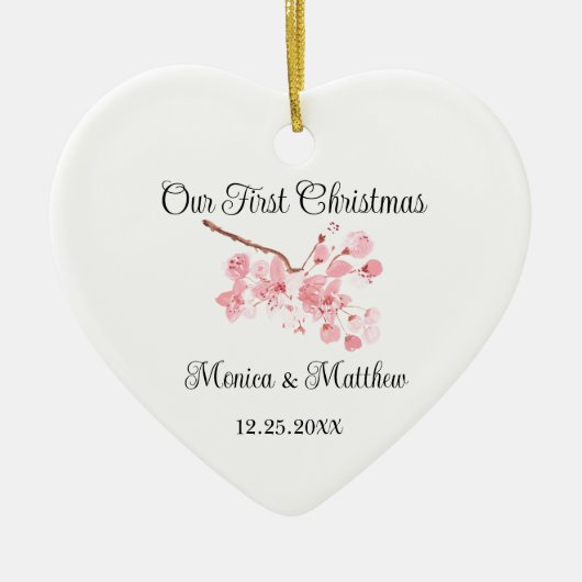 ピンクさくらんぼ結婚ブロッサム桜 セラミックオーナメント (正面)