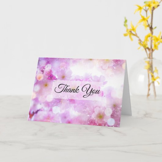 ピンクさくらんぼ花の写真ありがとう カード (黄色い花)