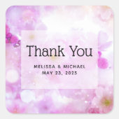 ピンクさくらんぼ花の写真ありがとう スクエアシール (正面)