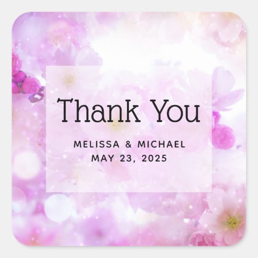 ピンクさくらんぼ花の写真ありがとう スクエアシール (正面)