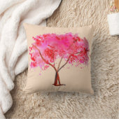 ピンクさくらんぼ花の木のアート クッション (ブランケット)