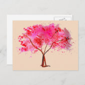 ピンクさくらんぼ花の木の水色 ポストカード (正面/裏面)