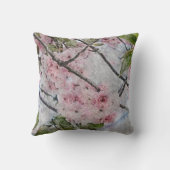 ピンクさくらんぼ花の水色絵を描の クッション (裏面)