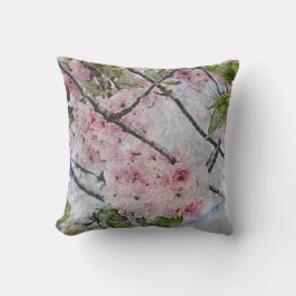 ピンクさくらんぼ花の水色絵を描の クッション