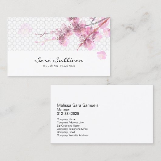 ピンクさくらんぼ花ウェディングプランナー名刺 名刺 (正面/裏面)