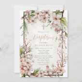 ピンクさくらんぼ花ズガール春フローラバプテスマ 招待状 (正面)
