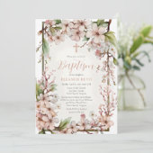 ピンクさくらんぼ花ズガール春フローラバプテスマ 招待状 (スタンド正面)