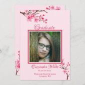 ピンクさくらんぼ花ズ卒業パーティー招待状 案内状 (正面/裏面)