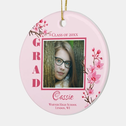 ピンクさくらんぼ花ズ卒業記念 セラミックオーナメント (左)
