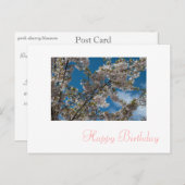 ピンクさくらんぼ花ハッピーバースデー ポストカード (正面/裏面)