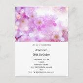 ピンクさくらんぼ花フォト誕生日 インビテーションポストカード (正面)