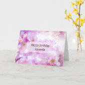 ピンクさくらんぼ花フォト誕生日 カード (黄色い花)