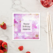 ピンクさくらんぼ花フォト誕生日 スタンダードカクテルナプキン (インサイチュ)