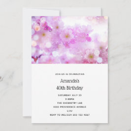 ピンクさくらんぼ花フォト誕生日 招待状