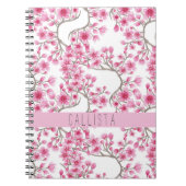 ピンクさくらんぼ花フローラ水彩モノグラム ノートブック (正面)